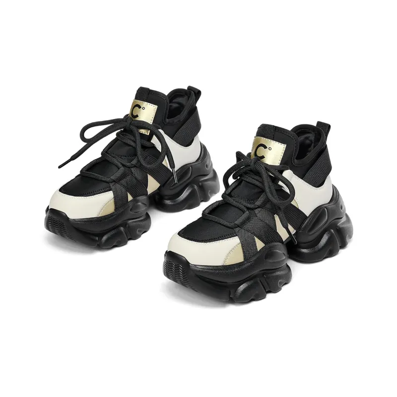 C°BANNER Low Top Chunky Sneakers Women's Beige Black-3