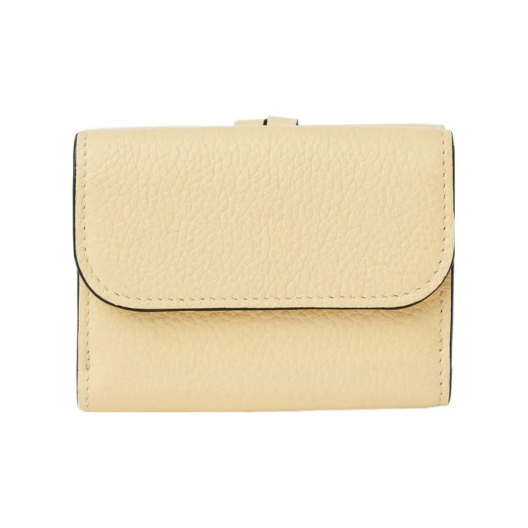 Chloe Alphabet Grained Calfskin Glossy Calfskin Card Holder Wallet Mini Women's Light Yellow-1