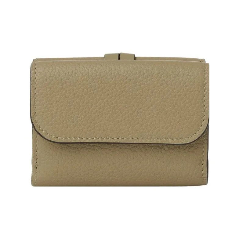 Chloe Alphabet Grained Calfskin Glossy Calfskin Card Holder Wallet Mini Women's Terracotta Green-1