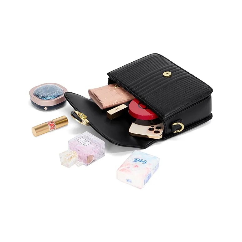 MAKEUP KITTEN Calfskin With Microfiber Crossbody Bag, Shoulder Bag, Small Square Bag Regular Women's Classic Black-6