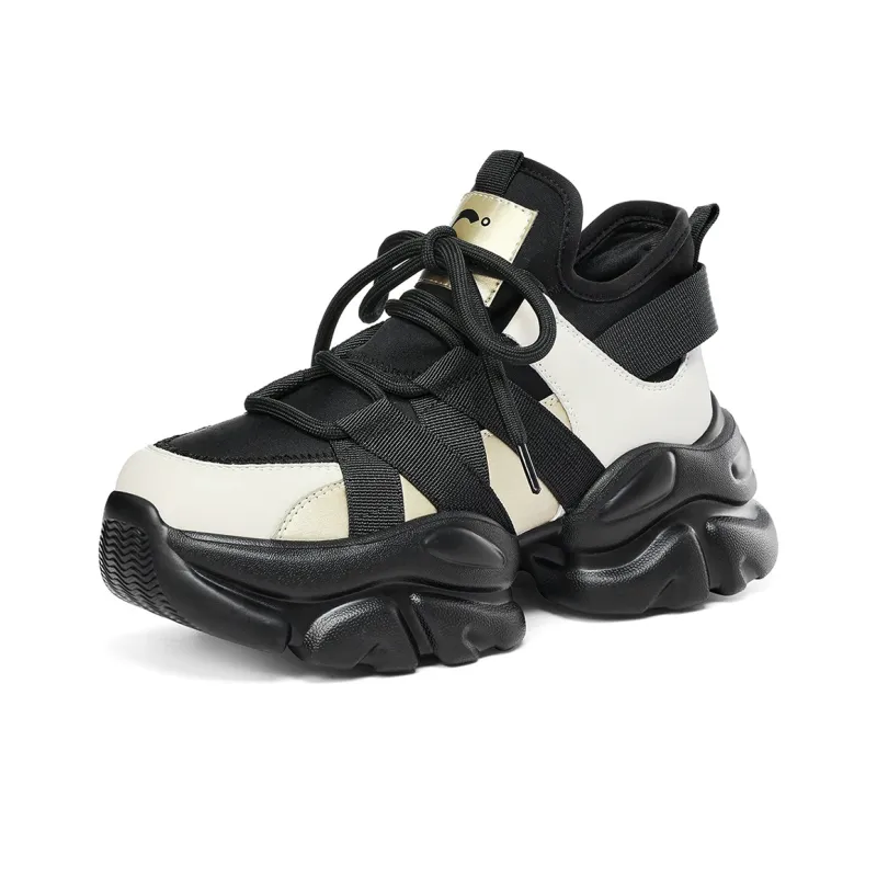 C°BANNER Low Top Chunky Sneakers Women's Beige Black-1