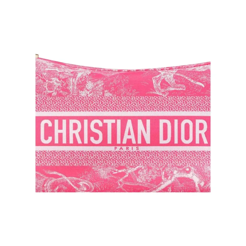 DIOR DiorTravel Embroidery Lunch Box Bag Clutch Handbag Medium Size Women's Neon Pink-4