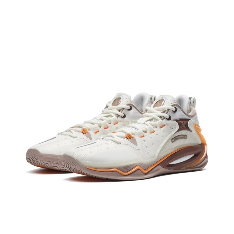 XTEP Light Attack 2nd Generation V3 Slip Resistant Coverage Low Top Basketball Shoes Men's Sail White/Lava Orange-4