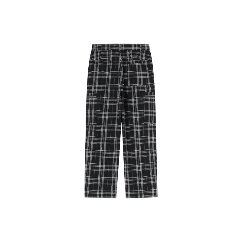 Phew Casual Pants Unisex Black White Plaid-2