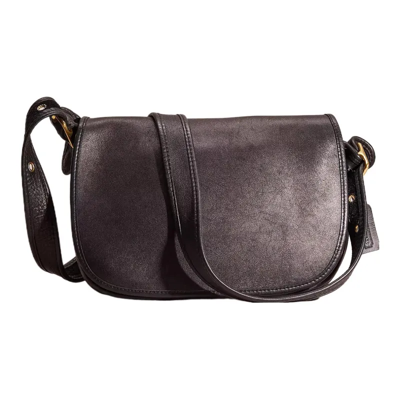 COACH Legacy Leather Saddle Bag, Shoulder Bag, Crossbody Bag Medium Size Women's Brass & Black-0