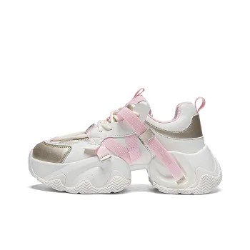Kappa Anti Slip And Wear Resistant Breathable Low Top Chunky Sneakers Women's White Gold