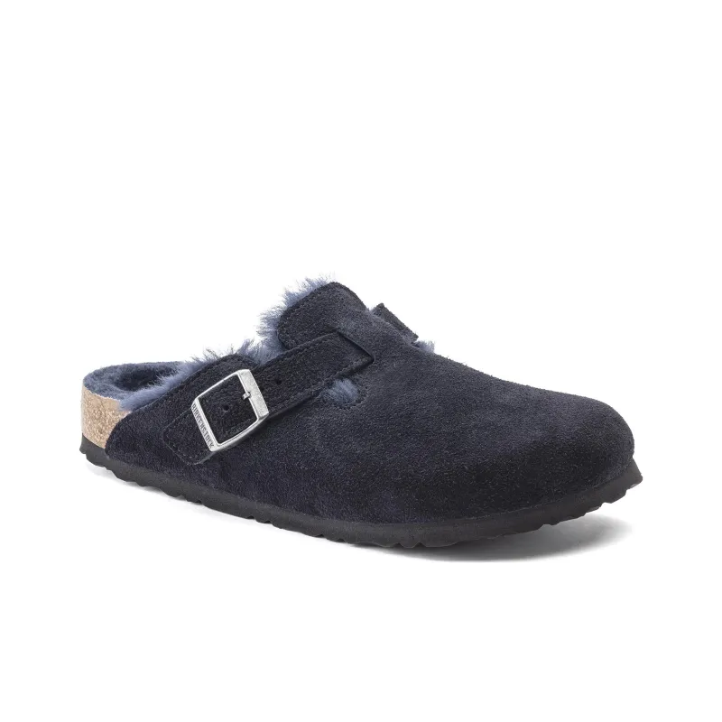Birkenstock Boston Shearling Wrap-toe Slippers Unisex Midnight Blue Narrow Fit-2