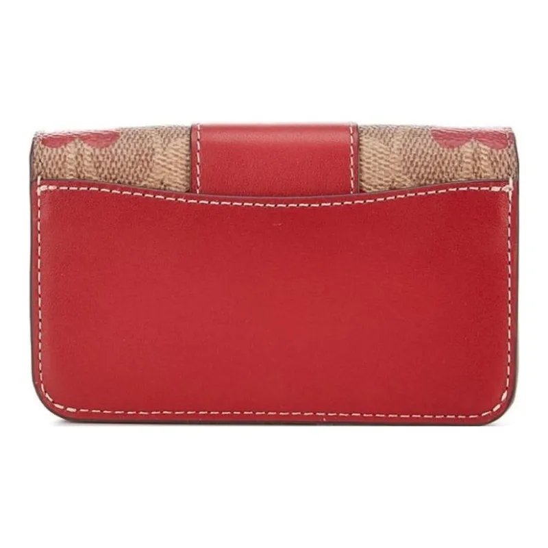 COACH Heart Cow Leather Patchwork Card Holder Mini Women's Brown & Red-3