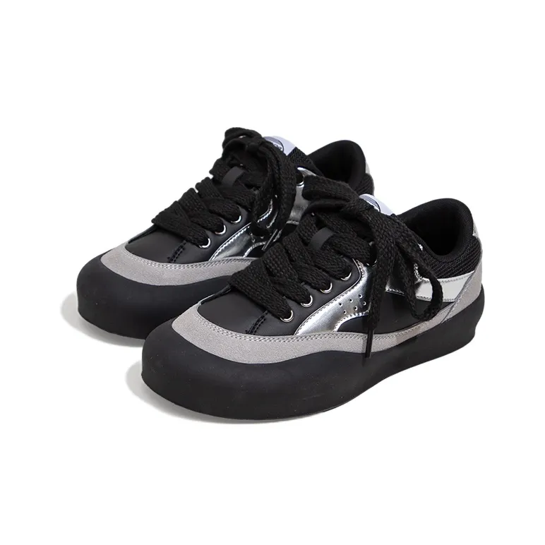 Feiyue German Army Trainers Low Top Skateboard Shoes Women's Black Silver-4