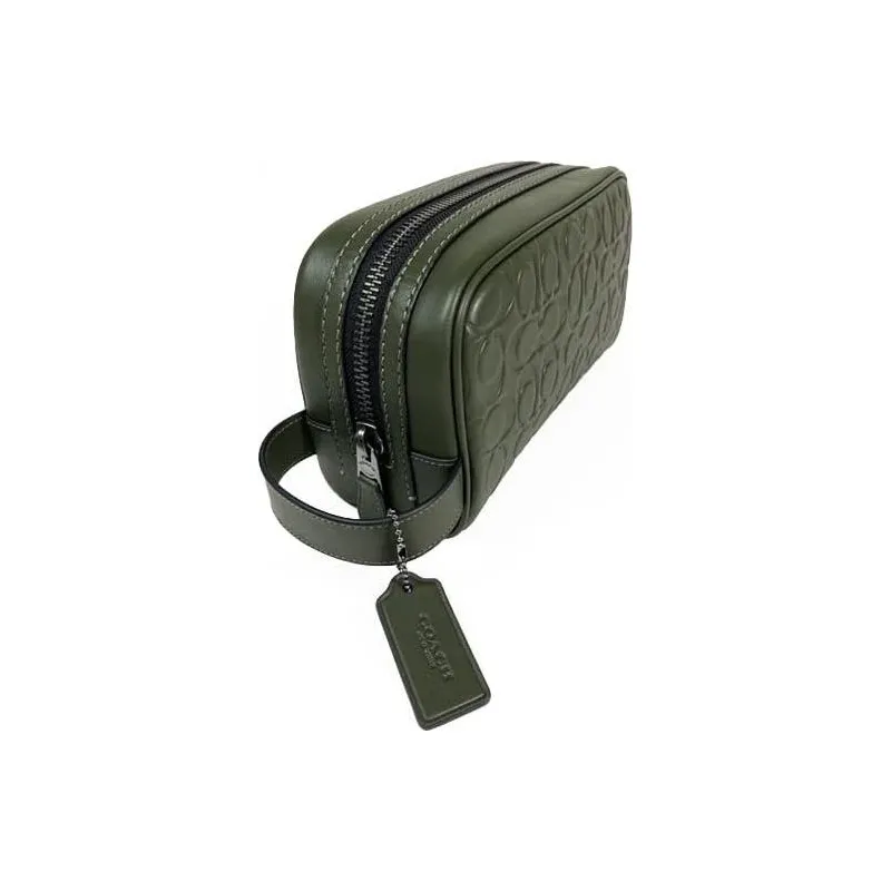COACH Travel Kit Leather Travel Bag Clutch Toiletry Bag Small Size Men's Copper Green-3