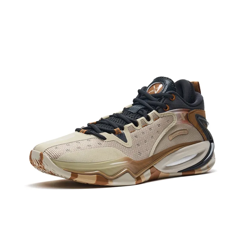 XTEP Light Attack 2nd Generation V3 Slip Resistant Low Top Basketball Shoes Men's Black Beige Brown-1
