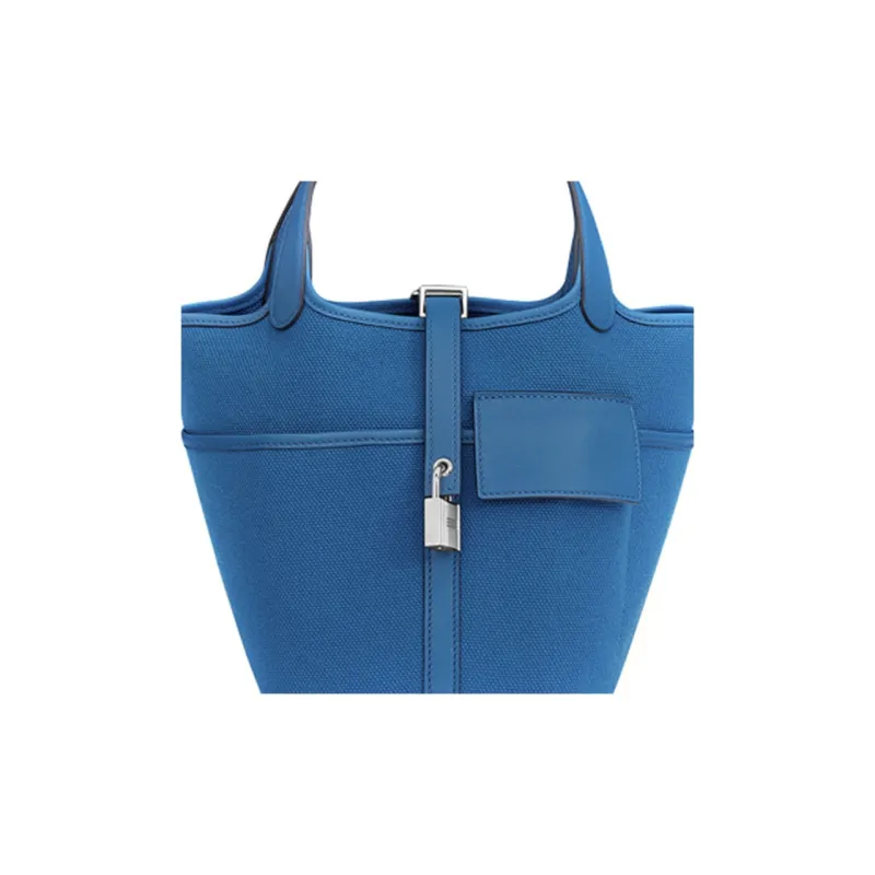 HERMES Picotin Goeland Canvas With Swift Calfskin Basket Bag Handbag Bucket Bag Women's Bleu France French Blue-3