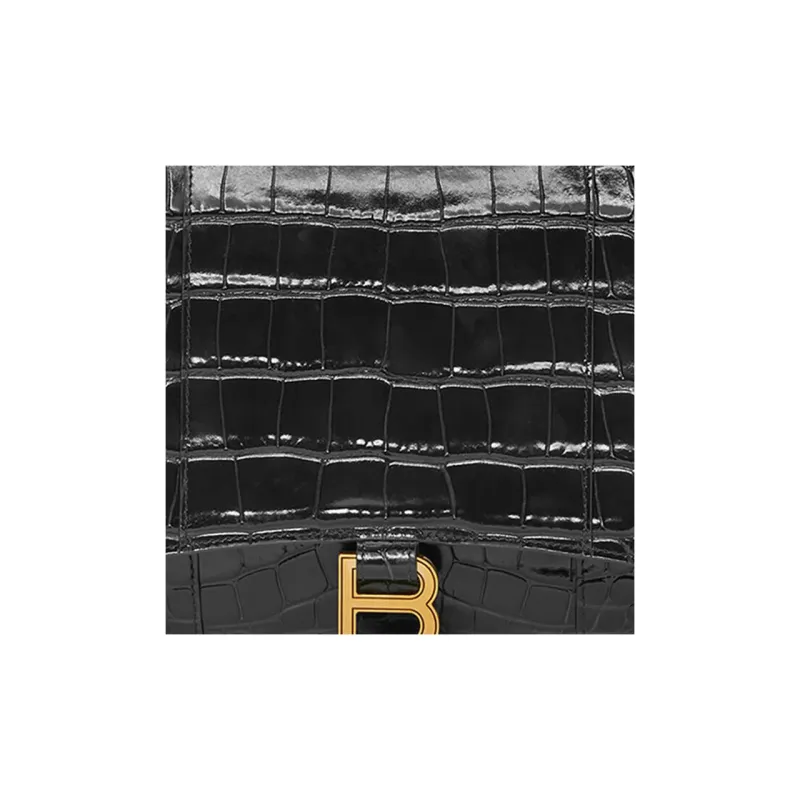Balenciaga Shiny Crocodile Pattern Embossed Calfskin Clutch Women's Black-4