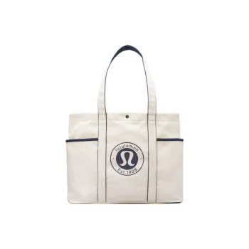 Lululemon Cotton Blend Canvas Tote Bag Shopping Bag Canvas Bag Handbags Regular Unisex Natural And Real Marine Blue