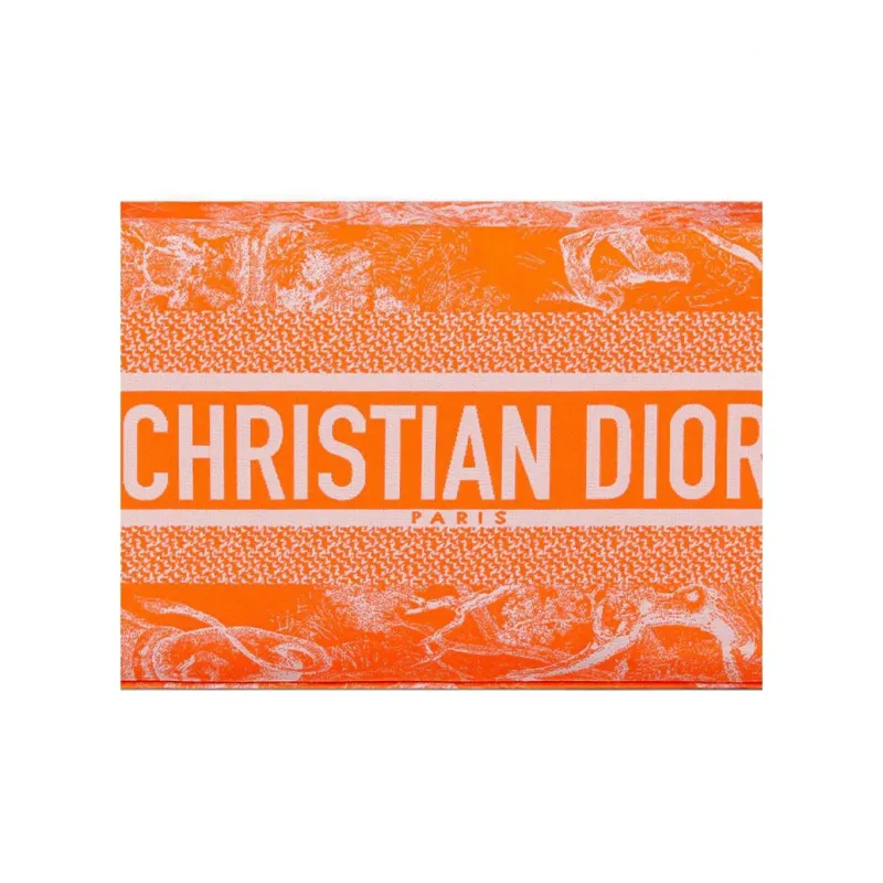 DIOR Embroidery Lunch Box Bag Handheld Handbag Medium Size Women's Fluorescent Orange-3