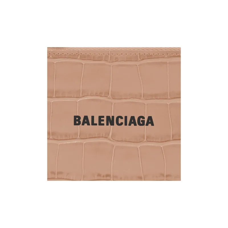 Balenciaga Cash Shiny Crocodile Pattern Embossed Calfskin Wallet Large Size Women's Beige & Black-2