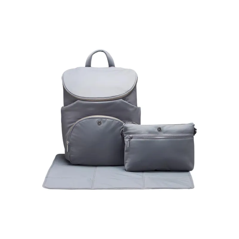 Lululemon Recycled Nylon Baby And Mom Backpack Regular Unisex Asphalt Gray With Silver Accents-1