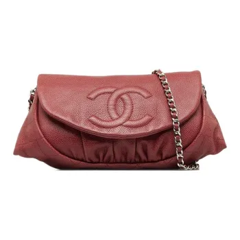 CHANEL Leather Shoulder Bag Crossbody Bag Wallet Women's Brick Red