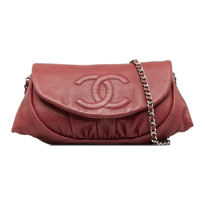 CHANEL Cow Leather Shoulder Bag, Crossbody Bag, Wallet Women's Brick Red-0