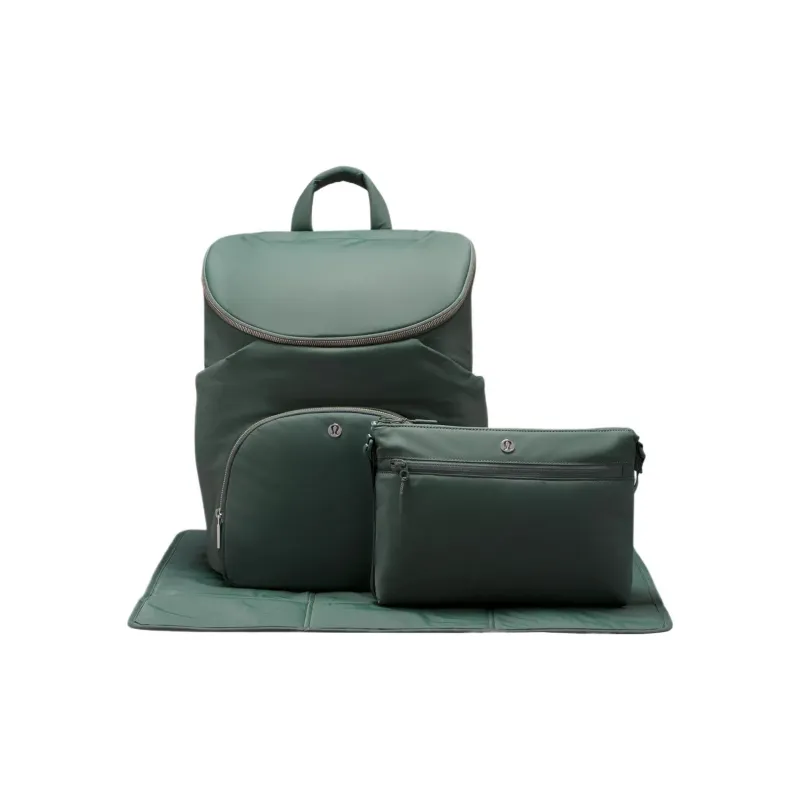 Lululemon Recycled Nylon Baby And Mom Backpack Unisex Dark Color Forest With Silver Water Drops-2