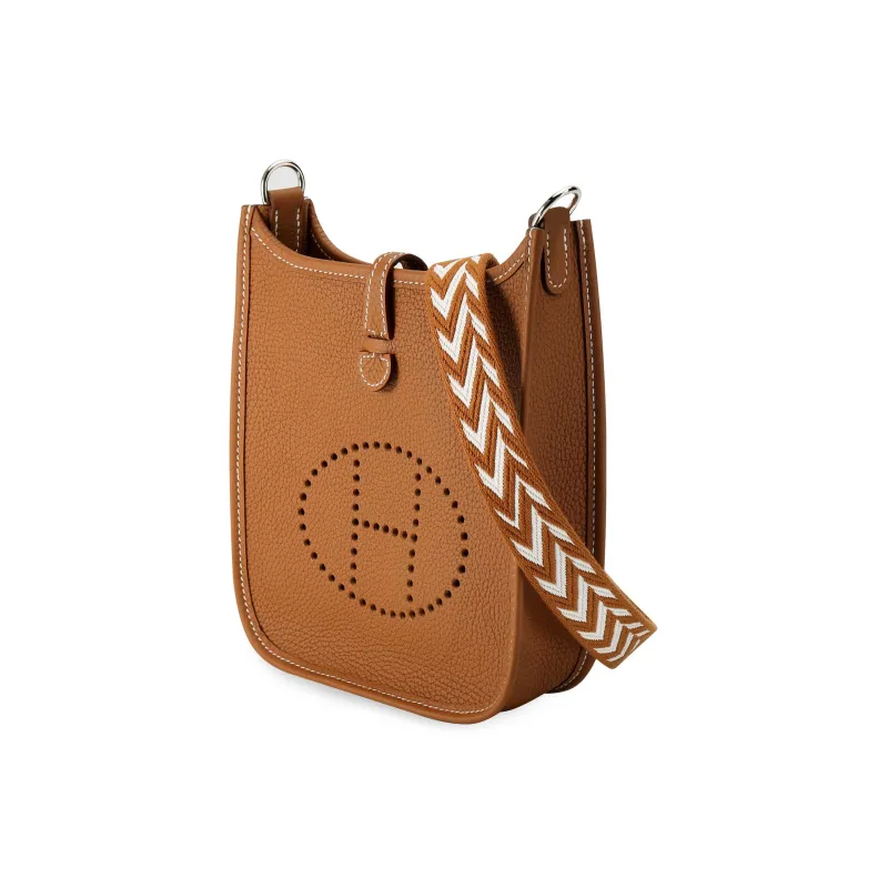 HERMES Evelyne Cow Leather Shoulder Bag Crossbody Bag Mini Women's Gold Brown-1