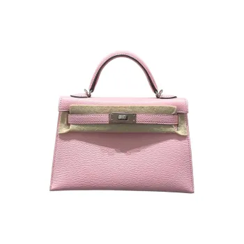 HERMES Mini Kelly Generation 1 Mysore Goat Skin Kelly Bag One Shoulder Handbags Mini Women's Cherry Blossom Pink