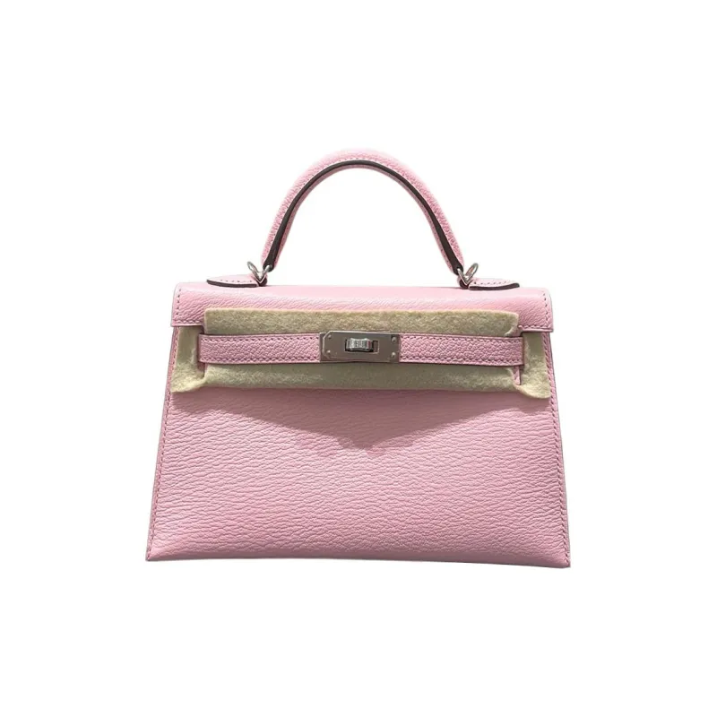 HERMES Mini Kelly Generation 1 Mysore Goat Skin Kelly Bag One Shoulder Handbags Mini Women's Cherry Blossom Pink-0