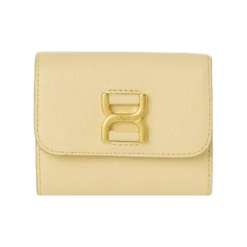Chloe Marcie Grained Calfskin Card Holder Wallet Small Size Women's Light Yellow