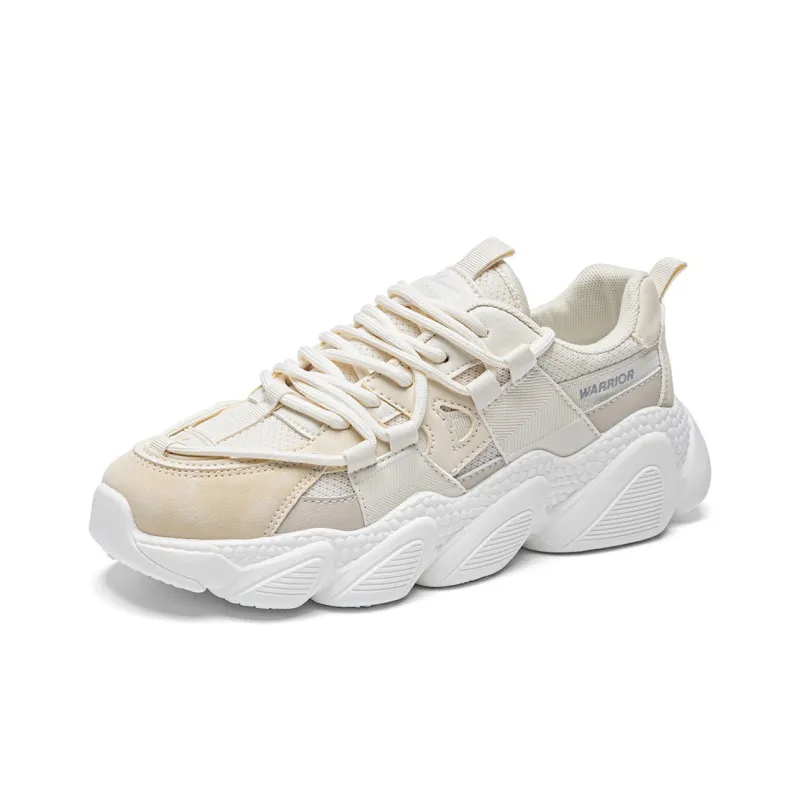 Warrior Paw Shoes Cushioned Anti Slip Wear Resistant Breathable Lightweight Low Top Chunky Sneakers Women's Beige Khaki-1