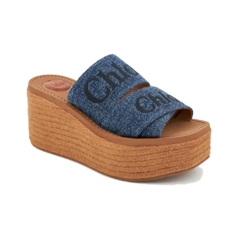 Chloe Woody Slide Slippers 7.5cm Women's Denim-2