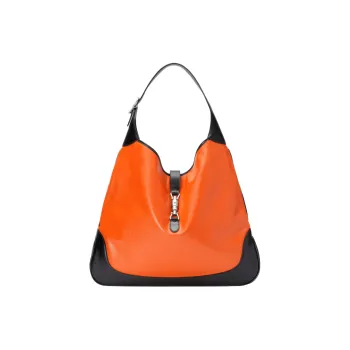 GUCCI Jackie 1961 Soft Leather Handbag Shoulder Bag Women's Black & Orange