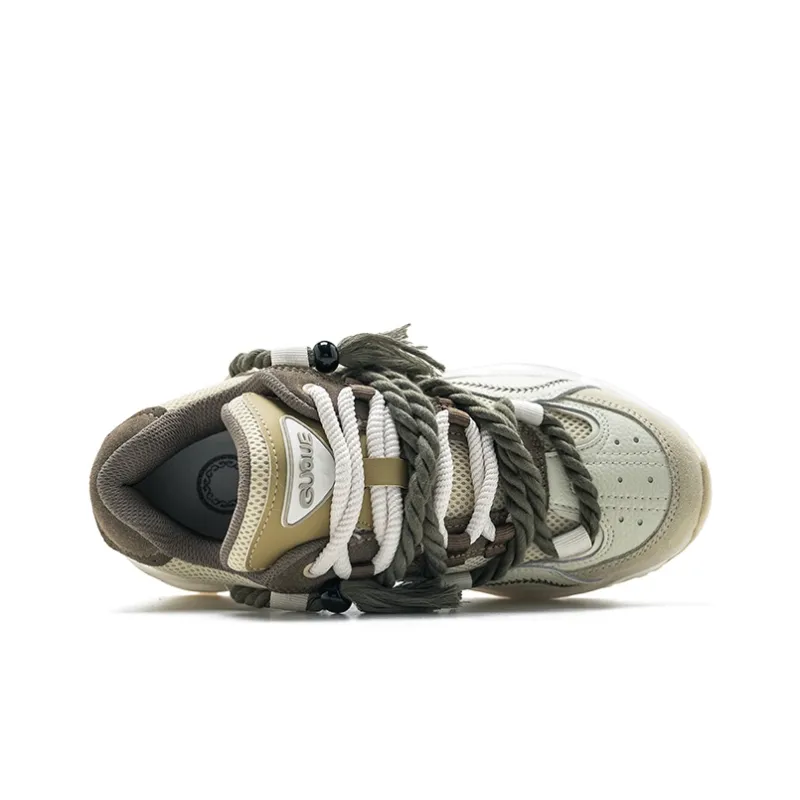 Ancient Finches Fringe Collection Low Top Chunky Sneakers Unisex Beige Green-2