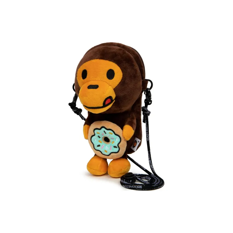 A BATHING APE Plush Cell Phone Pouch Crossbody Bag Shoulder Bag Unisex Brown-1