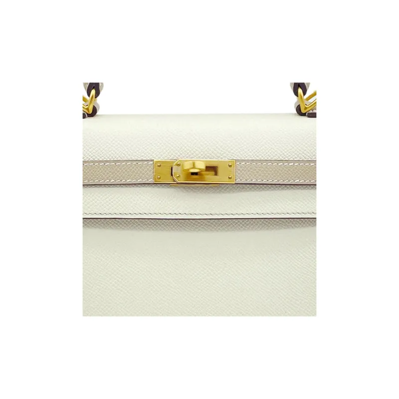 HERMES Kelly Epsom Calfskin Handbag Women's Craie Milkshake White/Trench Beige-4