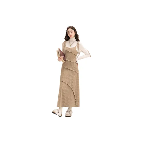 OYANXI Slip Dresses Women's Milk Tea Beige