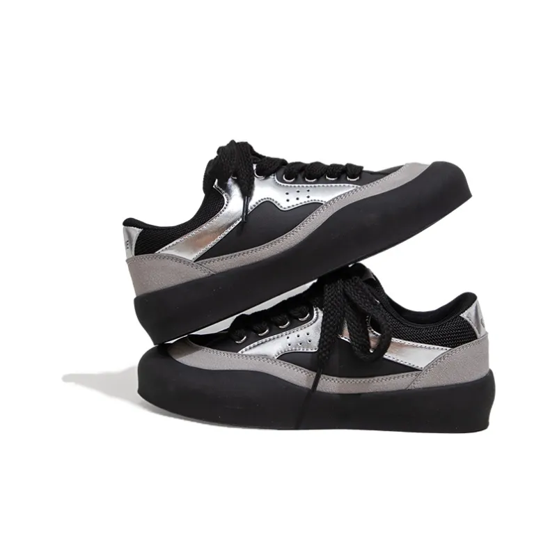 Feiyue German Army Trainers Low Top Skateboard Shoes Women's Black Silver-1