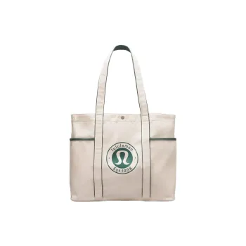 Lululemon 100% Cotton Tote Bag, Shopping Bag, Shoulder Bag, Handbag Regular Unisex Natural & Forest