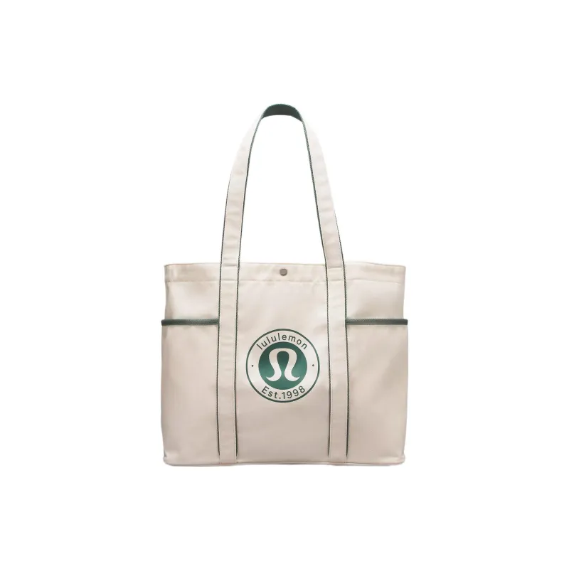 Lululemon 100% Cotton Tote Bag, Shopping Bag, Shoulder Bag, Handbag Regular Unisex Natural & Forest-0