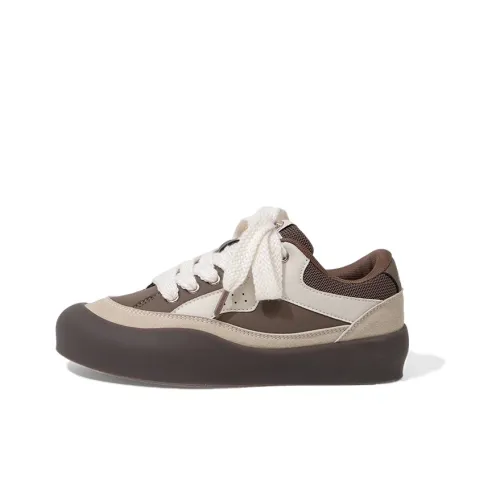 Feiyue Skateboard Shoes Women's Low-Top Dark Brown/Beige