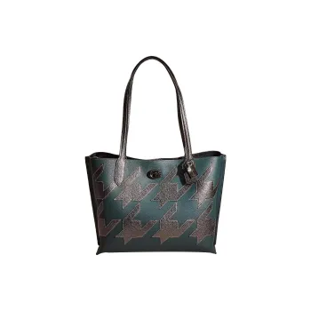 COACH Willow Polished Pebble Leather Tote Bag, Shopping Bag, Handbag, Shoulder Bag Large Size Women's Dark Green