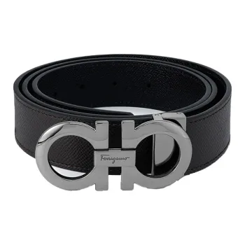 FERRAGAMO Emblem Double Sided Decoration Smooth Buckle Cow Leather Leather Belts Men's Black/Coffee Width  3.5cm