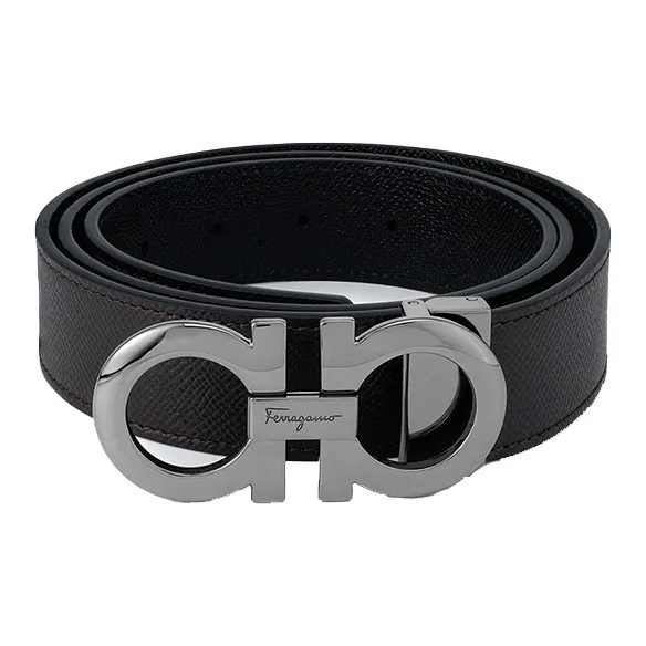 FERRAGAMO Cow Leather Belts Men's Black/Coffee Width 3.5cm-0