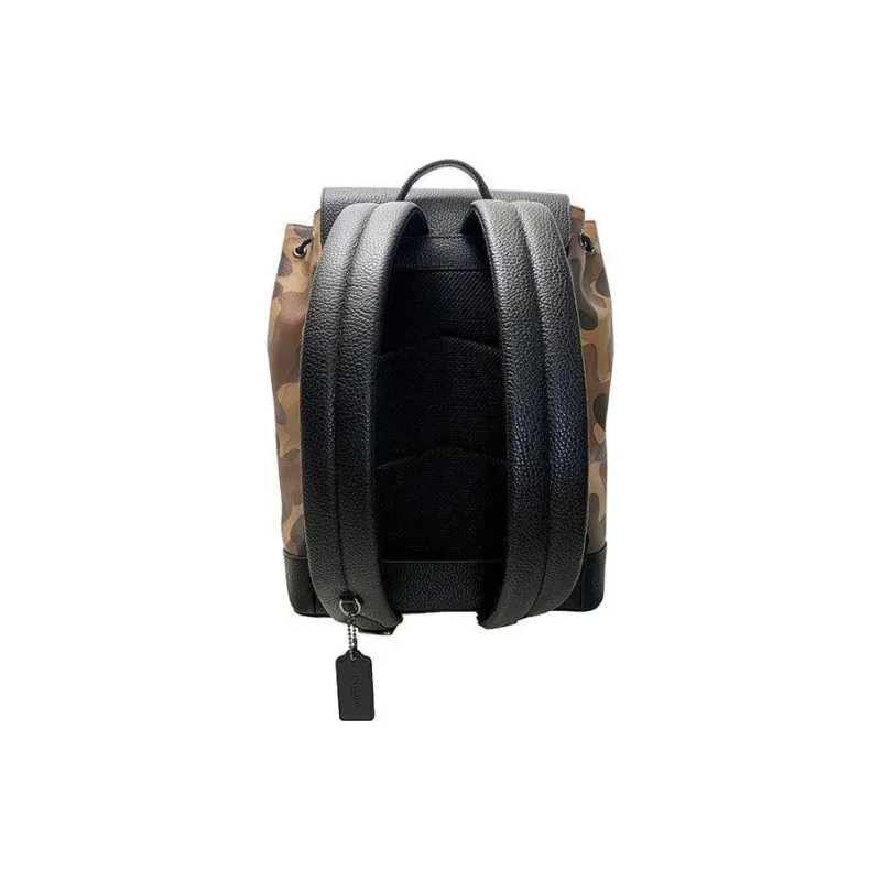 COACH Leather Backpack Large Size Men's Black & Brown Camouflage-3