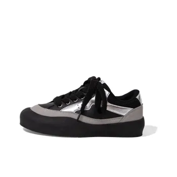 Feiyue German Army Trainers Low Top Skateboard Shoes Women's Black Silver