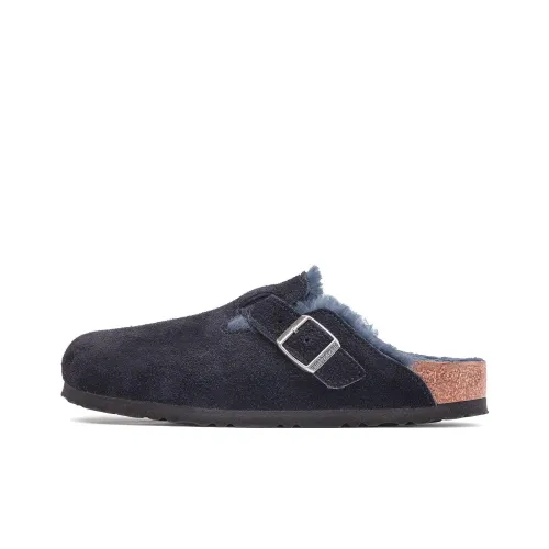Birkenstock Boston Shearling Wrap-toe Slippers Unisex Midnight Blue Narrow Fit