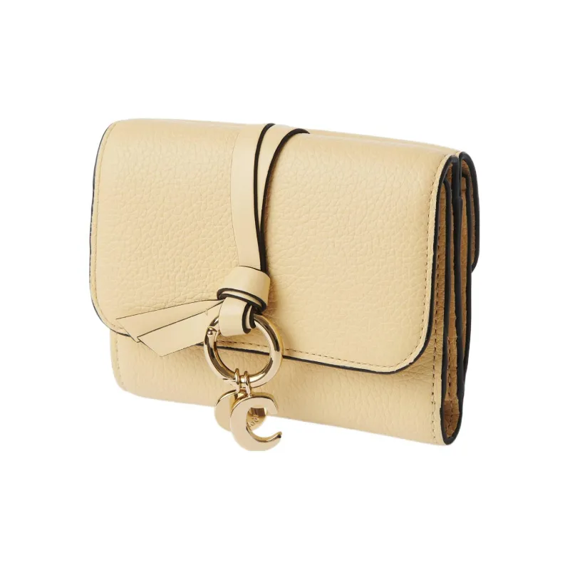 Chloe Alphabet Grained Calfskin Smooth Calfskin Card Holder Wallet Small Size Women's Light Yellow-1