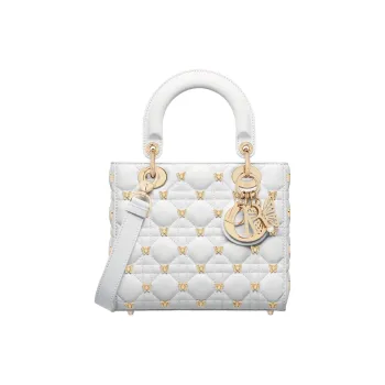 DIOR Lady Dior Lambskin Dior Bag Shoulder Bag Crossbody Bag Handbag Small Size Women's White