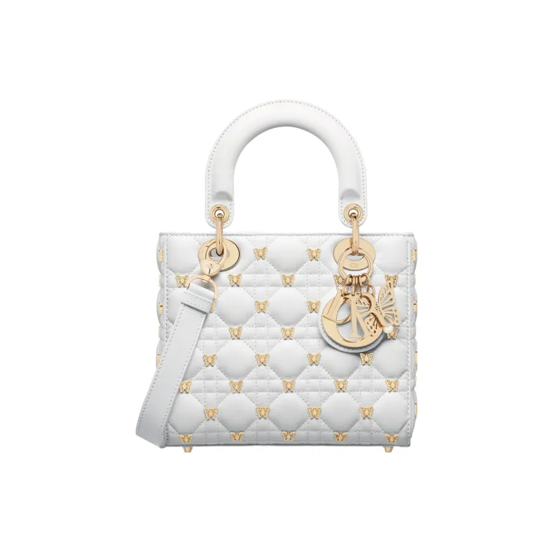 DIOR Lady Dior Lambskin Dior Bag Shoulder Bag Crossbody Bag Handbag Small Size Women's White-0