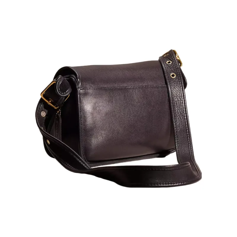COACH Legacy Leather Saddle Bag, Shoulder Bag, Crossbody Bag Medium Size Women's Brass & Black-1