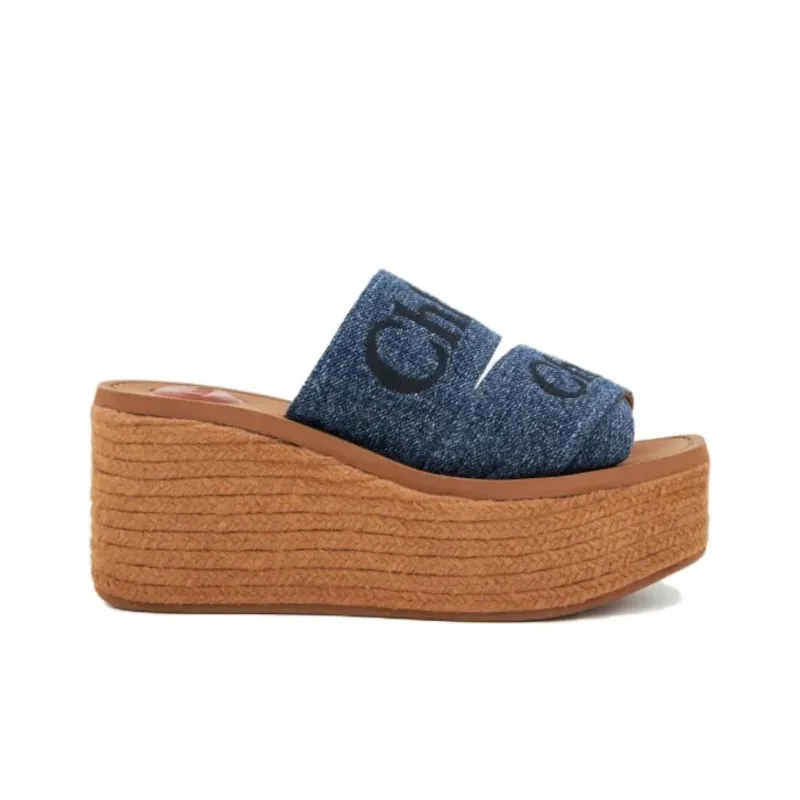 Chloe Woody Slide Slippers 7.5cm Women's Denim-1